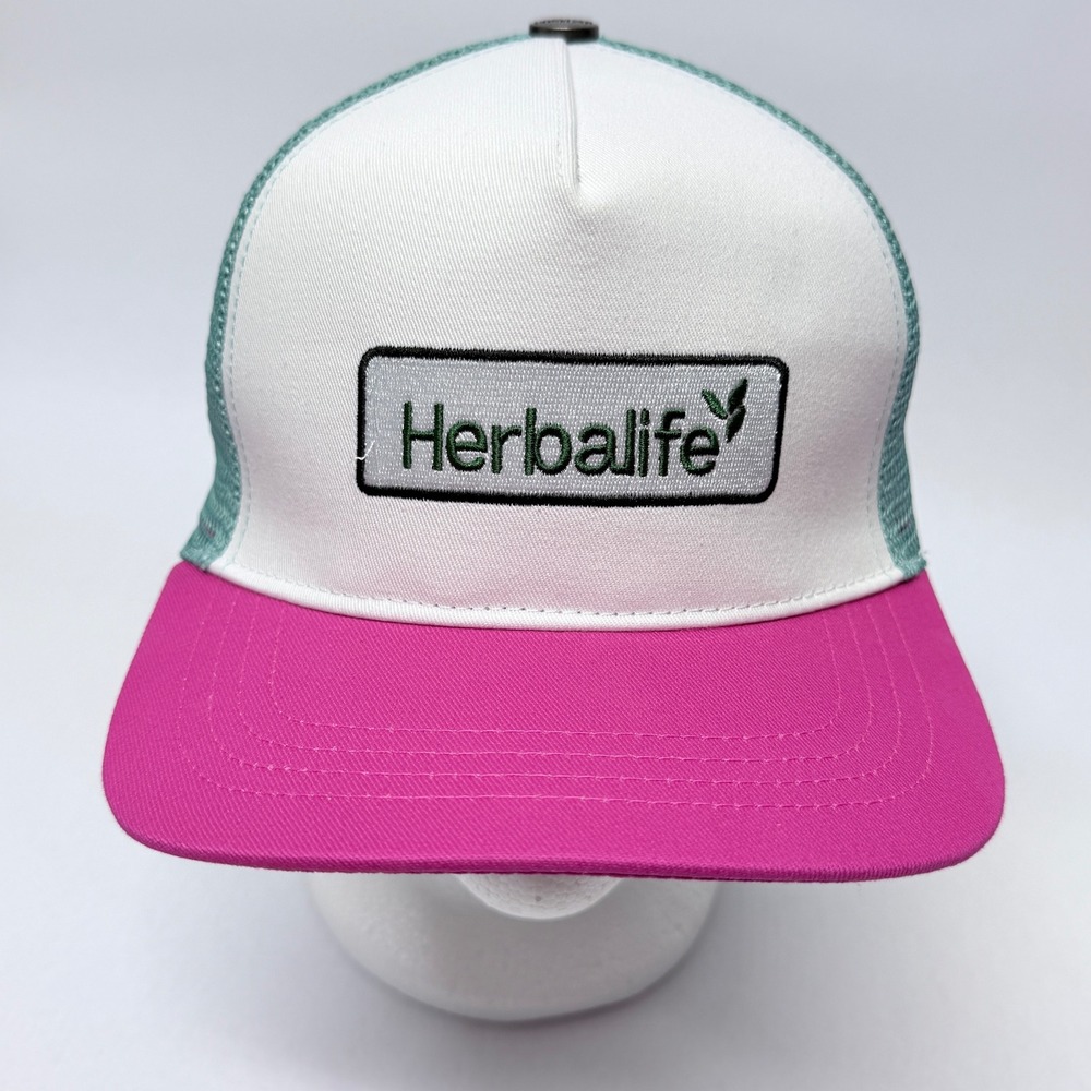 Herbalife Trucker Hat Pink White Teal Mesh Snapback Embroidered Logo Cap